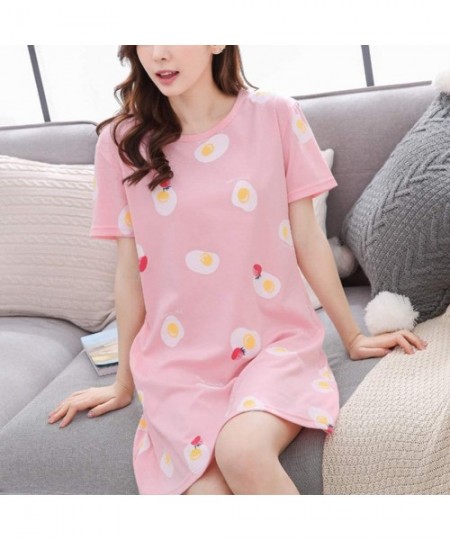 Nightgowns & Sleepshirts Big Girls' 100% Cotton Nightgown Sleepwear Short Sleeves Shirt Cute Cartoon Pattern Sleepdress - Pin...