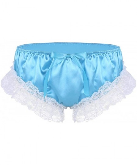 Briefs Men's Ruffled Satin Floral Lace Bikini Briefs Gay Sissy Crossdress Panties Underwear - Blue - CQ18RG7YRL8
