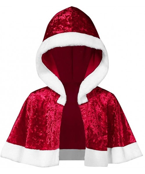 Slips Womens Christmas Dresses Velvet Santa Long Sleeve O-Neck Festival Dress and Hooded Cloak - Shawl-red - C818Z400WNT