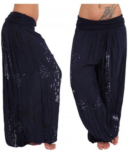 Bottoms Women's Pajama Lounge Pants Bohemia Hips High Waist Comfy Casual Stretch Palazzo Bottoms Pants Wide Leg - J-navy - C6...