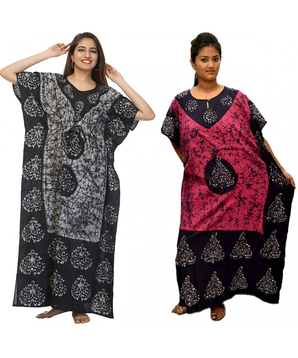 Nightgowns & Sleepshirts Cotton Caftan/Kaftan Combo 2 Indian Cotton Batik Bohemian Long Dress - Combo-57 - C418O2G36Q0