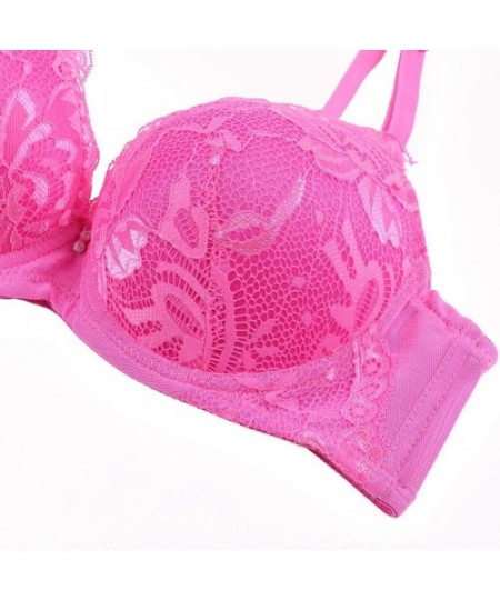 Bras Fashion New Lace Thickening Cup Gather Adjustment Bra 3/4 Cup Embroidered Solid Color Bra - Rose - CY18QKL20HR
