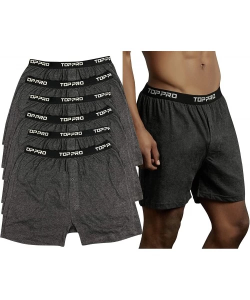 Boxers Men's Pack of Button Fly Loose Fit Solid Print Boxers - 6-pack - Heather Charcoal - CF18D8KCDZY