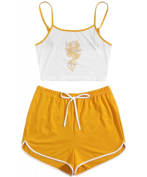Sets Women's Nightwear Lingerie Strapy Crop Top and Shorts Pajama Set - White Yellow - C6199HZ38IH