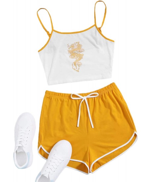 Sets Women's Nightwear Lingerie Strapy Crop Top and Shorts Pajama Set - White Yellow - C6199HZ38IH