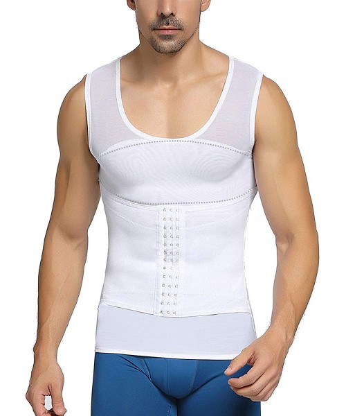 Shapewear Mens Shapewear Tank Top Lumbar Back Support Liposuction Compression Garment Control Top Underwear - White-sleeveles...