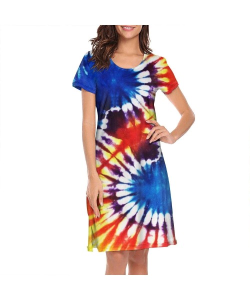 Tops Women's Short Sleeve Nightshirts Tie Dye Designs Rainbow Casual Sleepshirts Dress Tee - Trippy Tie Dye-1 - C9199IEGY47