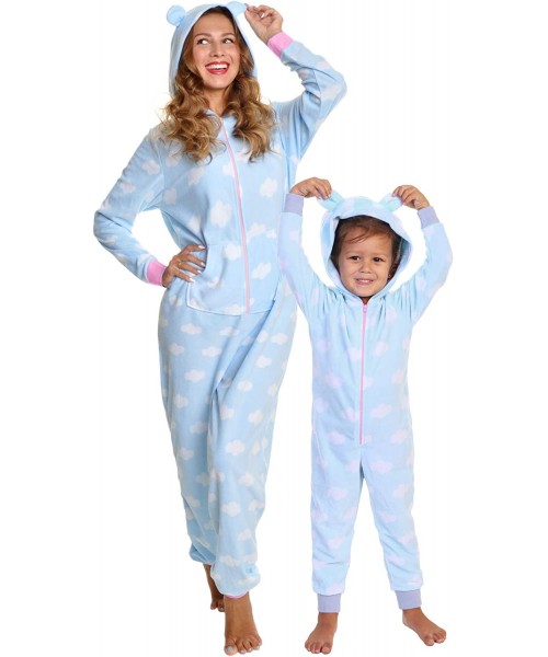 Sets Women's & Kid's Fleece Novelty One-Piece Hooded Pajamas - Cloud - CK186ELIOYU
