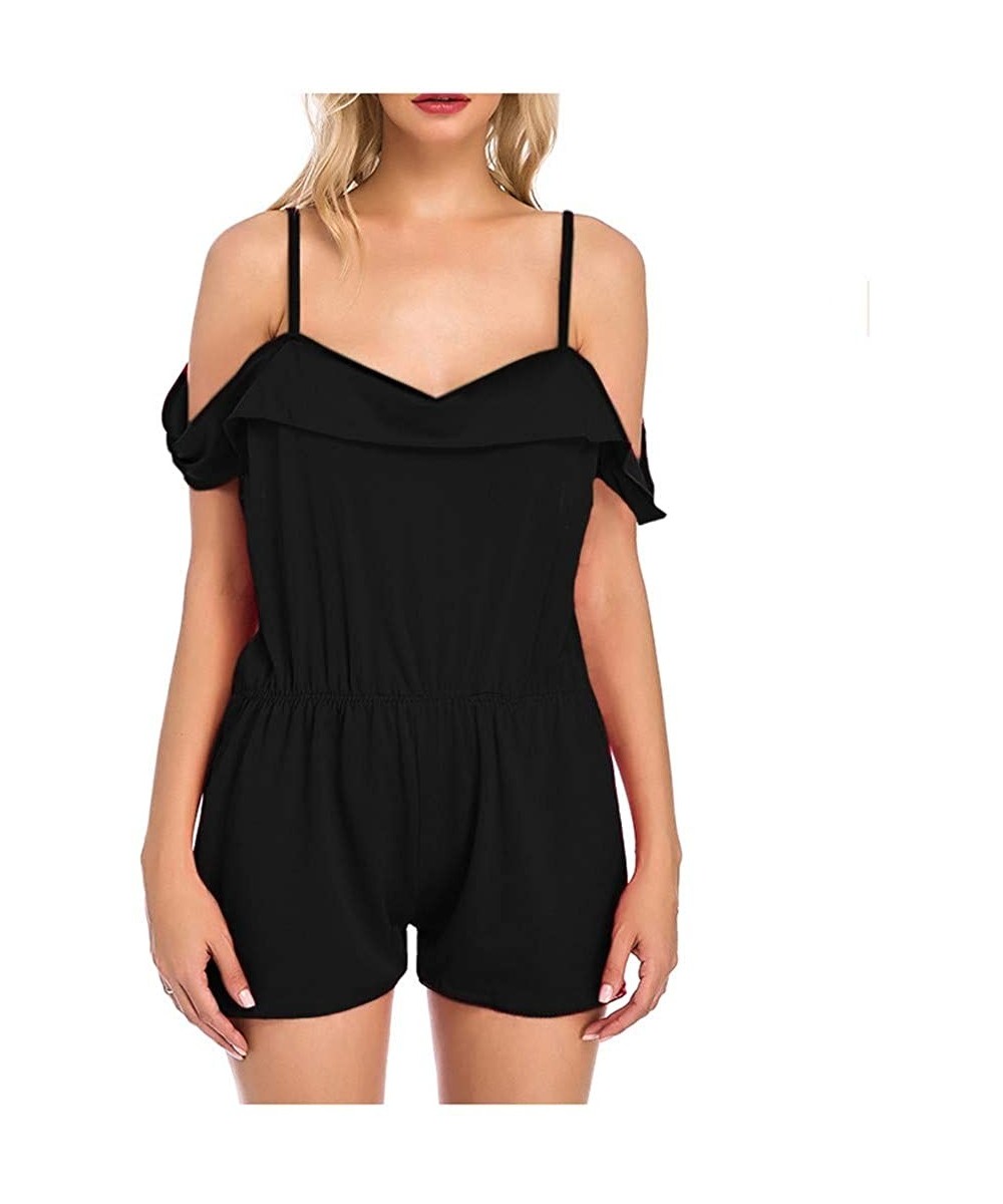 Sets Sexy Seepwear-Women's Spaghetti Strap Low-Cut Back Jumpsuits Bodysuits Off Shoulder Romper Overall - Black - CU195HY5GNQ