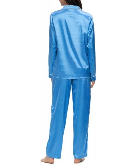Sets Pajamas Set for Women Womense Satin Pajamas Lounge Set Nightwear Floral - Solid Blue - C2199HTN2RH
