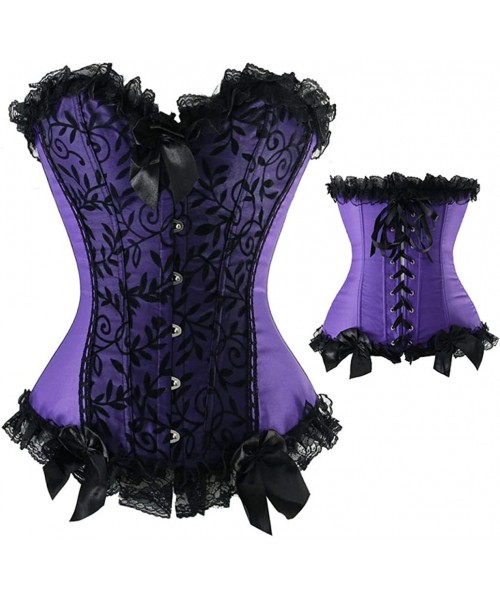 Bustiers & Corsets Women Satin Corset Sexy Bustier Lace Up Boned Top Overbust Brocade Shaper Corsetlet - 1 - CC18T3X0IMO