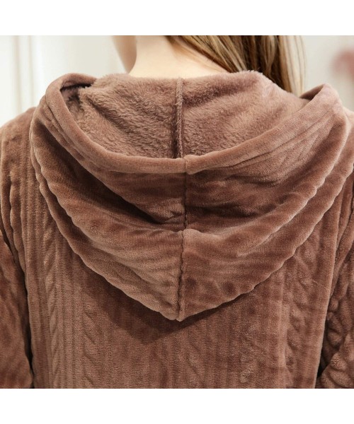 Robes Women's Hooded Robes Flannel Fleece Long Sleeve Zip Up Warm Soft Pockets House Coat - Coffee - C518Y7MN7AQ
