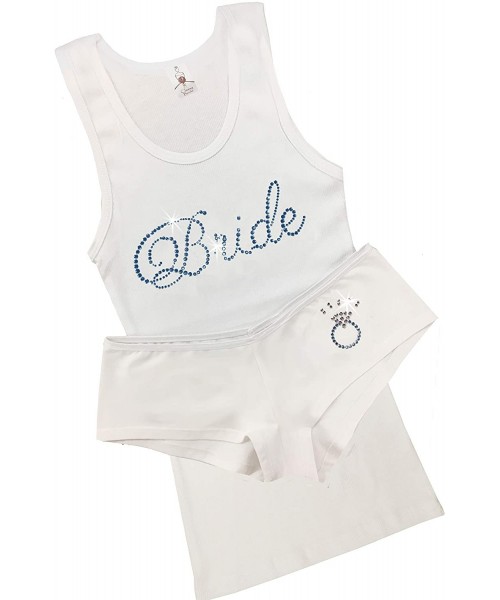 Sets Bridal Lingerie Boyshort Pajama Set with Bride and Ring - White/Light Blue - CP18U00R405