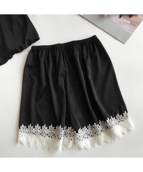 Baby Dolls & Chemises Women 2PC Sleepwear Sets-Sexy Lace Lingerie Nightwear Loose Underwear Babydoll Shorts - Black - CS18SY8...