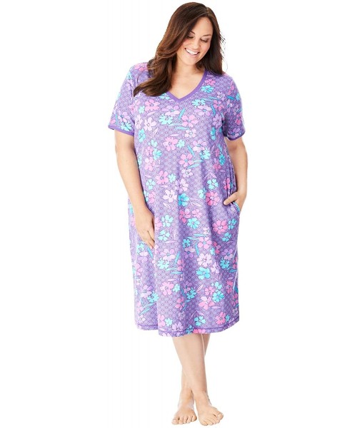 Nightgowns & Sleepshirts Women's Plus Size Short T-Shirt Lounger Nightgown - Plum Burst Petal (0647) - C7197C8I2DX