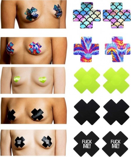 Accessories Nipplecovers Rave Pasties - Nipple Covers Breast Petals for Women | Disposable Self Adhesive Cover - 10 Crosses -...