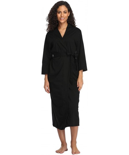 Robes Women's Soft Robes Long Bath Robes Cotton Kimonos Sleepwear Dressing Gown-Solid Color - 100% Cotton-black - C3194IXGS76