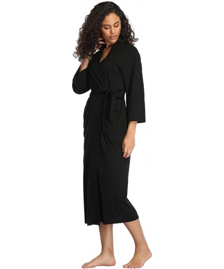 Robes Women's Soft Robes Long Bath Robes Cotton Kimonos Sleepwear Dressing Gown-Solid Color - 100% Cotton-black - C3194IXGS76