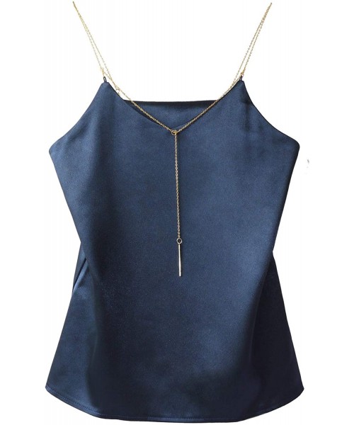 Camisoles & Tanks Womens Satin Silk Camisole Tank Top Cami V-Neck with Metal Straps - Blue - C918RQLKSDS