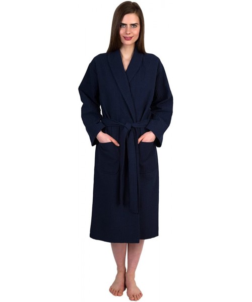 Robes Women's Waffle Weave Robe Shawl Spa Bathrobe Made in Turkey - Navy - CS11LIUXY2T