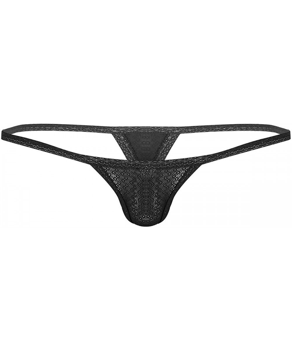 G-Strings & Thongs Men's Mesh Micro Pouch G-String Thong Translucent Low Rise U Convex T-Back Underwear - Black - C418LIA7AM2