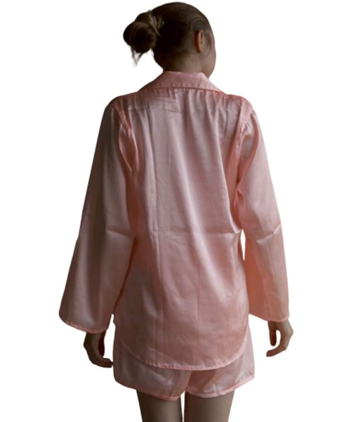 Sets Women's Satin Silk Pj Sets Long Sleeved with Shorts - Peach - C2192Z5A909