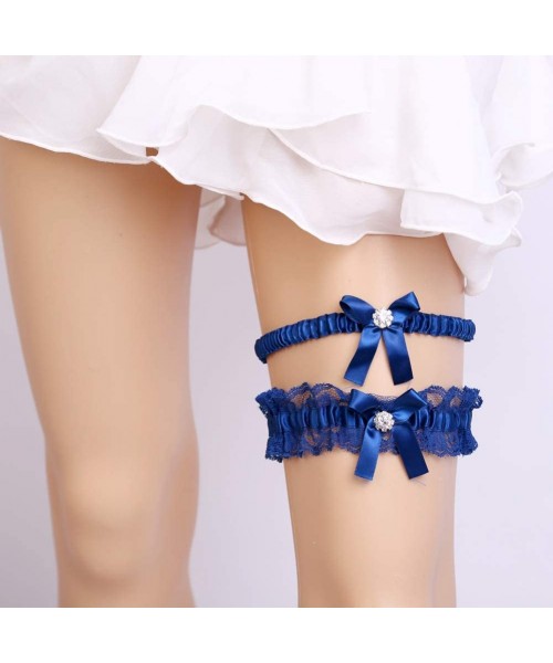 Garters & Garter Belts Beautiful Lace Wedding Garter Set for Bride Party Prom Leg Garters - D-navy - C918AL033X3