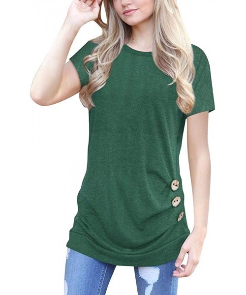 Thermal Underwear Women's Lace Patchwork Flare Ruffle Short-Sleeve T-Shirt Floral Shirt Top - B-green - CL18RA4W2DS