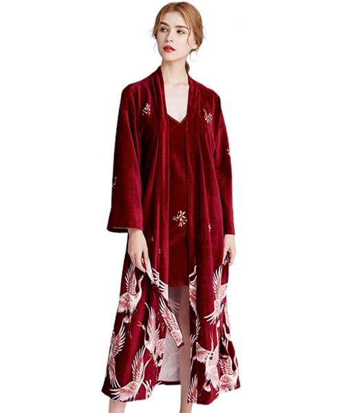 Robes Ladies Winter Velvet Pajamas Wind Crane Bath Robe Sleeveless Nightgown Sleepwear - Peachpuff - CF1985LZU0H