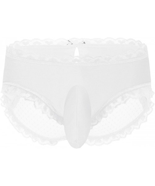 Briefs Men's Sissy Crossdress Lingerie Lace Mesh Splice Bugle Pouch Bikini Briefs Underwear - Ivory - C418LX48N2R