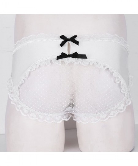 Briefs Men's Sissy Crossdress Lingerie Lace Mesh Splice Bugle Pouch Bikini Briefs Underwear - Ivory - C418LX48N2R