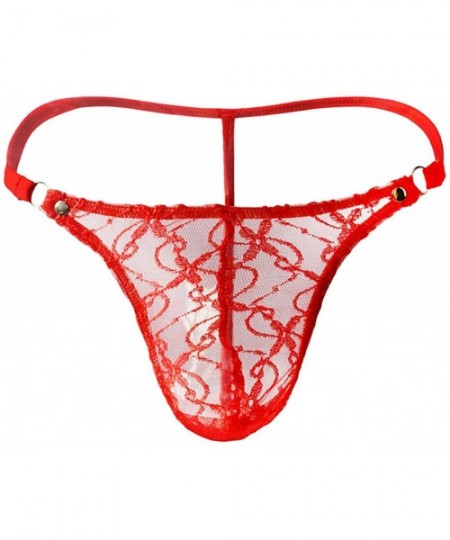 G-Strings & Thongs Men's Sexy Lingerie Underwear Lace Mesh G-String Thongs Panties Briefs - Red - CB19529OR6Y