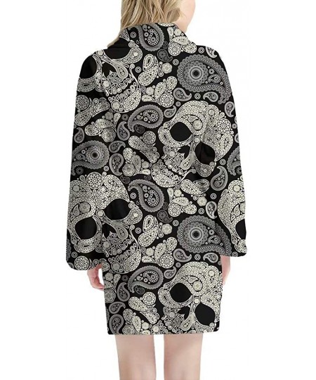 Robes Women Bathrobe Short Kimono Robe Knee Length Soft Sleepwear with Front Pockets - Skull Gray - CG1976TXK72