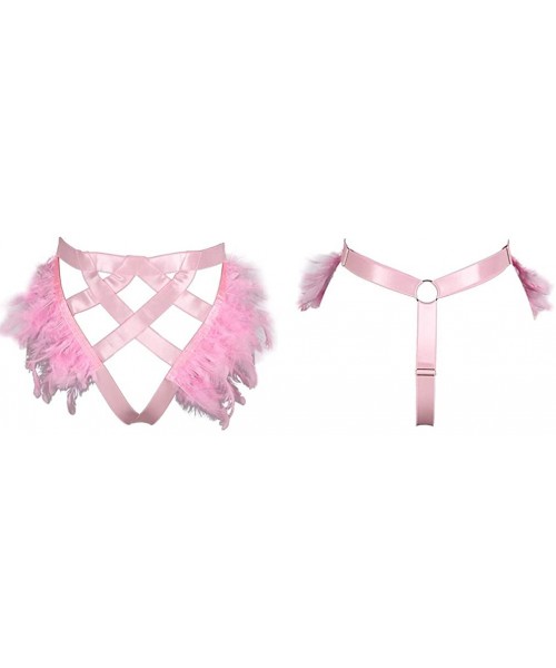 Garters & Garter Belts Women's Punk Garter Belt Gothic Feather Harness Leg Garter Carnival Accessories - Pink - CC199XRCNQC