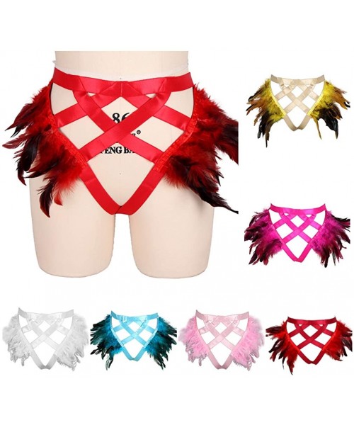 Garters & Garter Belts Women's Punk Garter Belt Gothic Feather Harness Leg Garter Carnival Accessories - Pink - CC199XRCNQC
