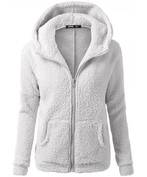 Thermal Underwear Womens Fluffy Hooded Sweater Coat Winter Warm Wool Zipper Solid Jacket Cotton Outwear - Light Gray - C718AK...