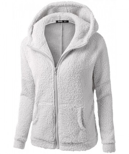 Thermal Underwear Womens Fluffy Hooded Sweater Coat Winter Warm Wool Zipper Solid Jacket Cotton Outwear - Light Gray - C718AK...