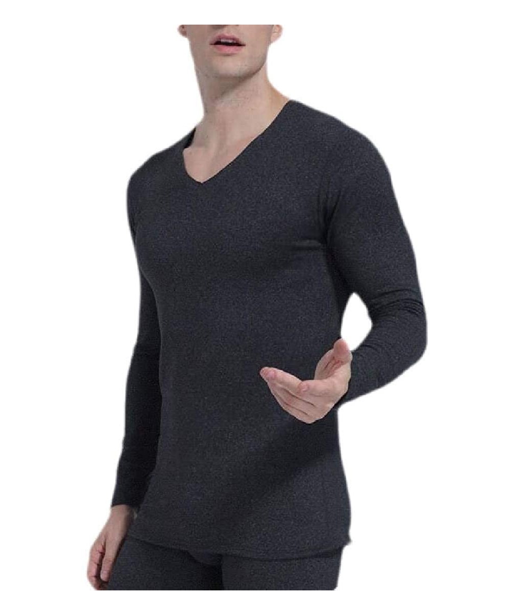 Thermal Underwear Men Lightweight Long Sleeve Slim Thermal V-Neck Fleece Lined Thermal Top - 2 - CB192AWOCYU