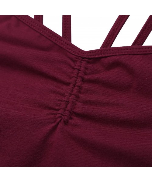 Shapewear Womens Double Spaghetti Straps Criss Cross Back Camisole Ballet Dance Leotard Bodysuit - Wine Red - CP18H9SWNE7
