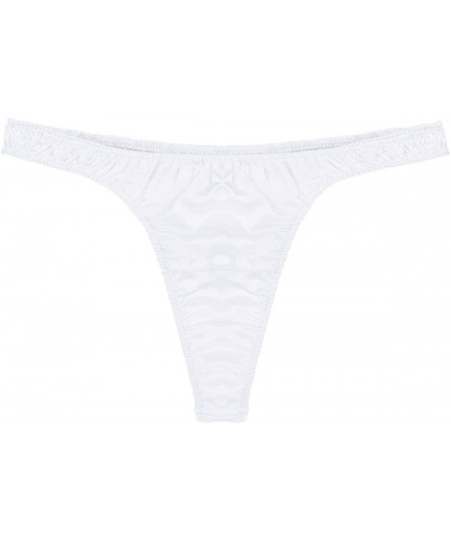 G-Strings & Thongs Men's Shiny Satin G-String Thongs Underwear Sissy Pouch Panties Bikini Briefs Jockstraps - White - C418I59...