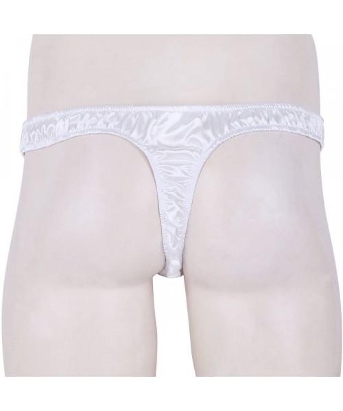 G-Strings & Thongs Men's Shiny Satin G-String Thongs Underwear Sissy Pouch Panties Bikini Briefs Jockstraps - White - C418I59...