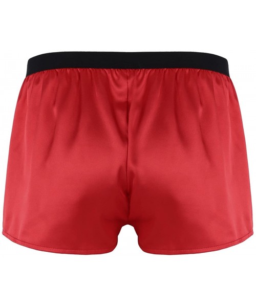 Boxers Men's Lightweight Shiny Stain Shorts Trunks Boxer Briefs Underwear Nightwear - Red - CE18GTI689R