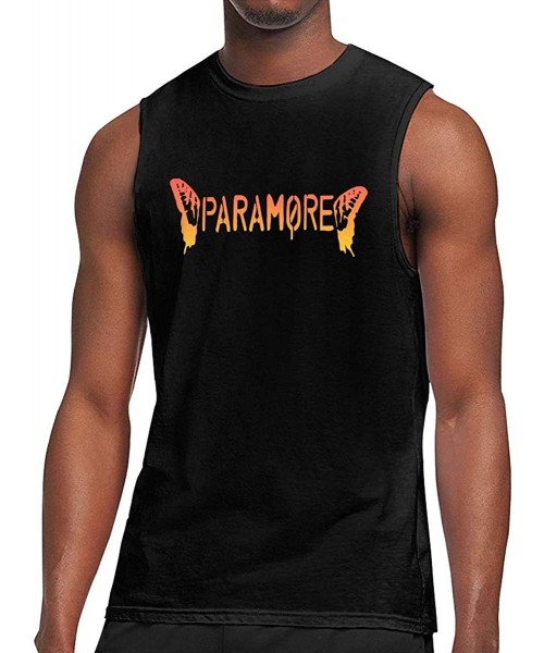 Undershirts Men's Black Summer Round Neck Sleeveless T-Shirt-Paramore Printing Stylish Cotton Sleeveless Garment for Party - ...