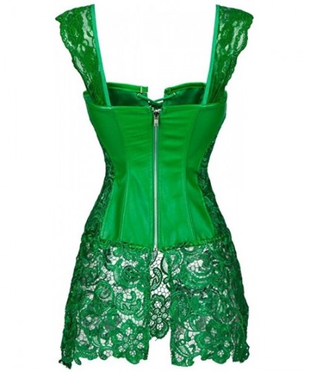 Bustiers & Corsets Women's Punk Rock Faux Leather Buckle-up Corset Bustier Basque with G-String - Green - CD12D3JRUV3