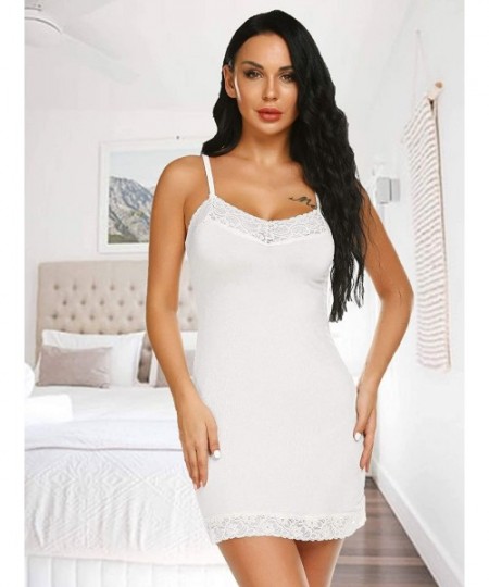 Slips Women Lace Lingerie Chemise Mini Full Slip Modal Sleepwear Nightgown - White - CM12N8PS6IB