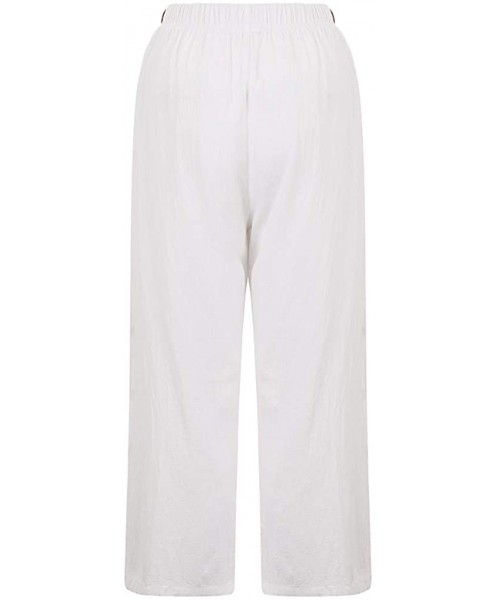 Bottoms Cotton Linen Pants Women Wide Leg Ankle-Length Lounge Pants Button Loose Casual Pants - White - CL19CAT8767