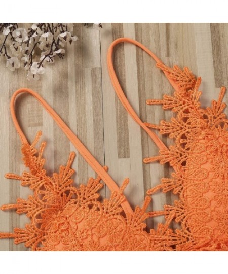 Camisoles & Tanks Women's Floral Lace Spaghetti Strap Bustier Crop Cami Top Bra - Orange - C019DAT6M7Y
