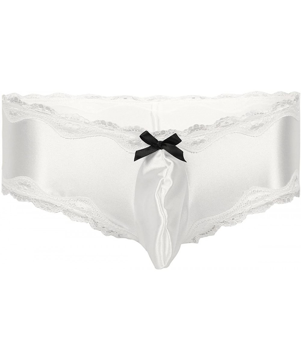 Briefs Mens Lace Trim Crossdresser Lingerie Underwear Sissy Pouch Girlie Bikini Briefs Thong - Ivory - CG19D0O38KK