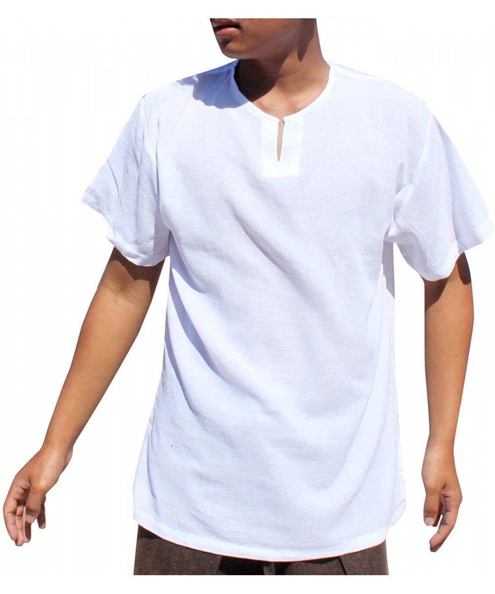Sleep Tops Basic Light Cotton Short Sleeve Open Collar Beach Shirt Casual - White - CA18NN5688R