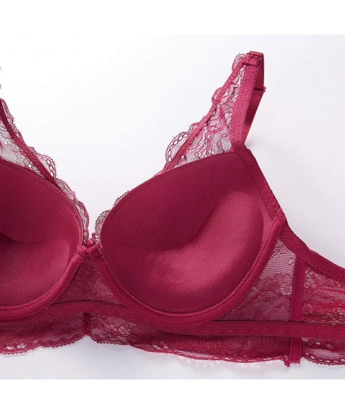 Garters & Garter Belts Women's Sexy Lace Bra Female Underwire Lingerie Bras Underwear Set - Red - CL18YHGC2E7